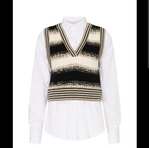 Veronica Beard Sweater Vest Oxford Shirt Size M